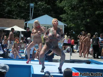 BBW Poses Nude at an Outdoor Public Party