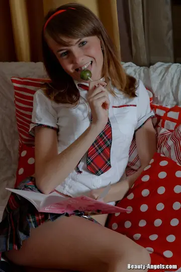Skinny Amateur in Costume Skirt Fingers and Toys Herself