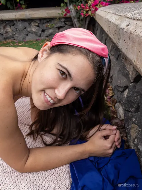 Nina Sphinx: Busty Brunette Strips Out of Her Skirt in the Garden – photo 6 of 16