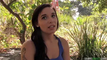Brunette Sucks Stranger Outdoors Then Rides Him Cowgirl