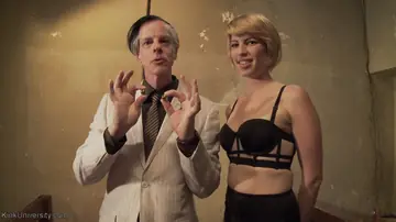 Kay Kardia – Tattooed Blonde in Bondage Toys Herself and Spreads
