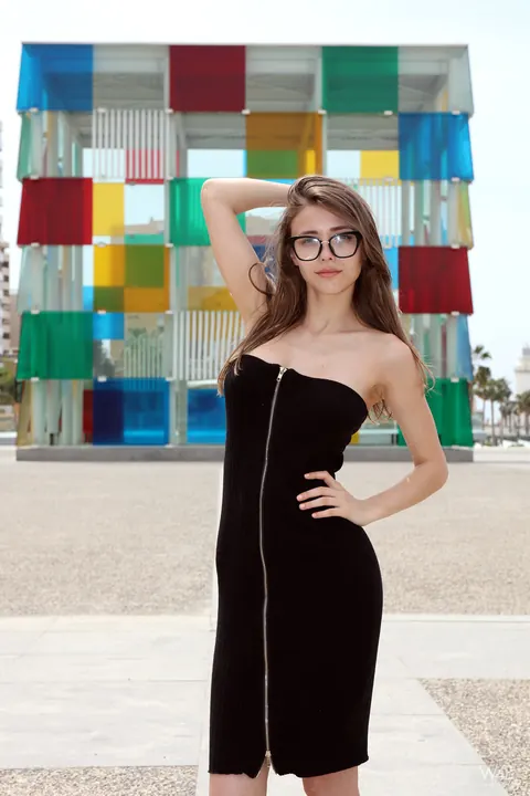 Mila Azul: Skinny Brunette in Glasses Flashes at a Scenic Lookout – photo 15 of 16