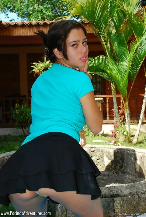 Thick Latina Fingers and Uses a Dildo by a Fountain – photo 3 of 15
