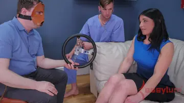 Tattooed Redhead Takes Anal, Then Uses a Dildo in BDSM Threesome