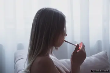 Violette Pink – Petite Italian Blonde Peels Off Her Stockings to Finger Her Pussy