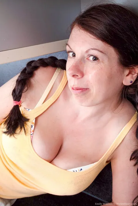 Emily Winters: Mature British Brunette in Pigtails Pulls Panties Aside to Spread – photo 4 of 16