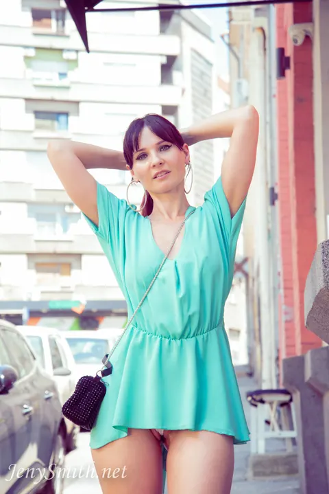 Jeny Smith: Tall Russian Brunette Spreads Her Legs Beside a Car – photo 1 of 15