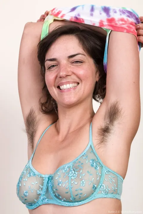 Busty Brunette Reveals Hairy Armpits and Spreads Her Pussy – photo 6 of 16