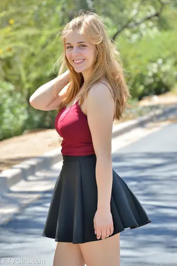Busty Blonde Strips Off Her Skirt and Jogs Naked Outdoors