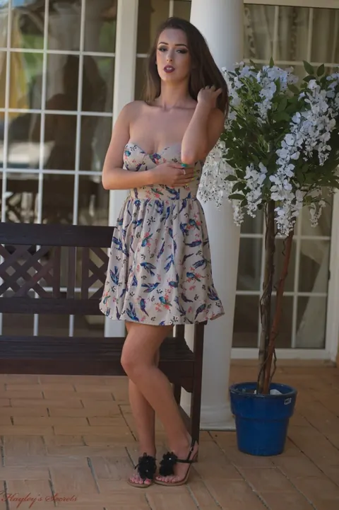 Lauren Louise: British Brunette with Big Natural Tits Strips Out of Her Skirt – photo 3 of 12