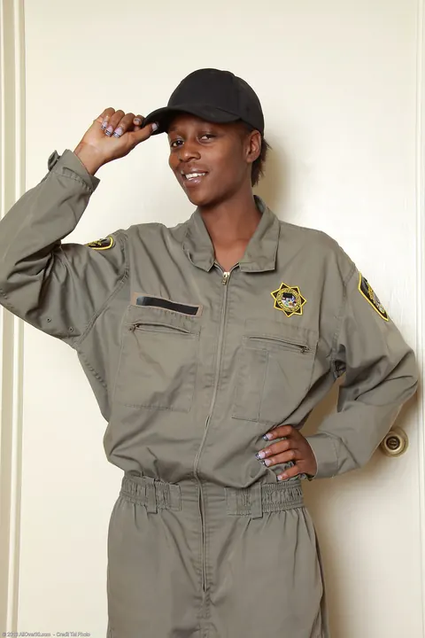 Busty Ebony Woman Strips Out of Her Uniform and Spreads for Anal – photo 1 of 21