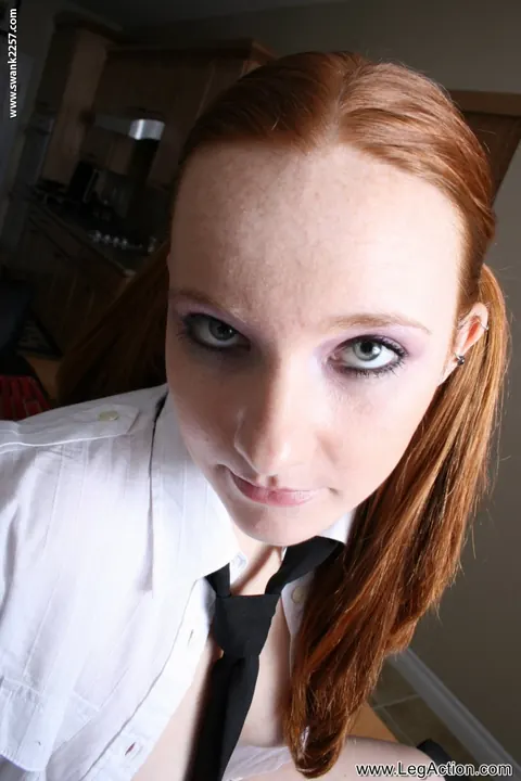 Thick Redhead Shows Her Shaved Pussy in Stockings and Heels – photo 2 of 21