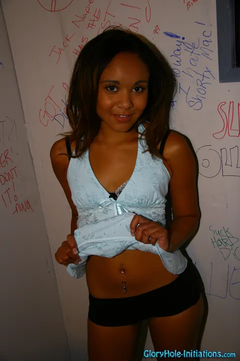 Petite Ebony Babe Sucks Gloryhole Cock for a Cumshot – photo 5 of 21
