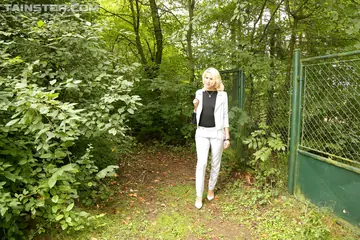 European Blonde MILF Gives a Blowjob Before Outdoor Anal