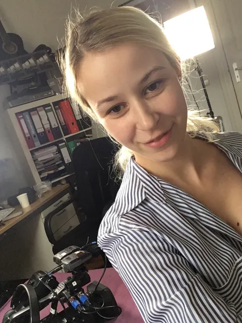 Blonde Amateur Strips to Panties for a Bedroom Selfie – photo 1 of 20