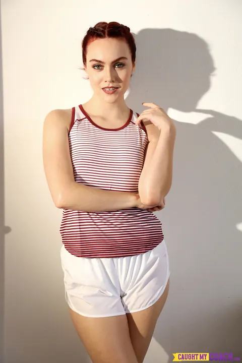 Freya Parker: Tall Redhead in Shorts Sucks and Fucks Her Coach in the Office – photo 1 of 16