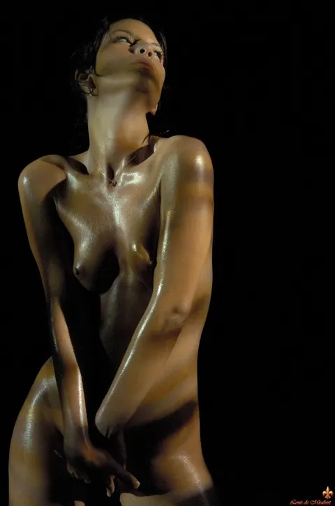 European Brunette Oils Her Naked Body at Night – photo 13 of 16