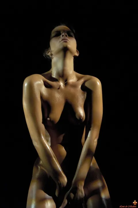 European Brunette Oils Her Naked Body at Night – photo 4 of 16