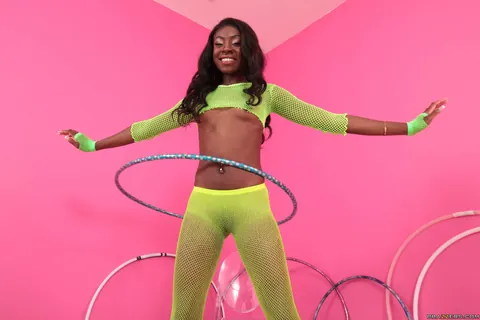 Anne Amari: Slim Ebony Brunette Shows Her Small Tits and Ass in Pantyhose – photo 17 of 21