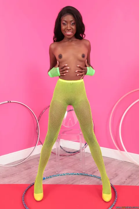Anne Amari: Slim Ebony Brunette Shows Her Small Tits and Ass in Pantyhose – photo 6 of 21