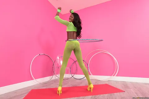 Anne Amari: Slim Ebony Brunette Shows Her Small Tits and Ass in Pantyhose – photo 19 of 21