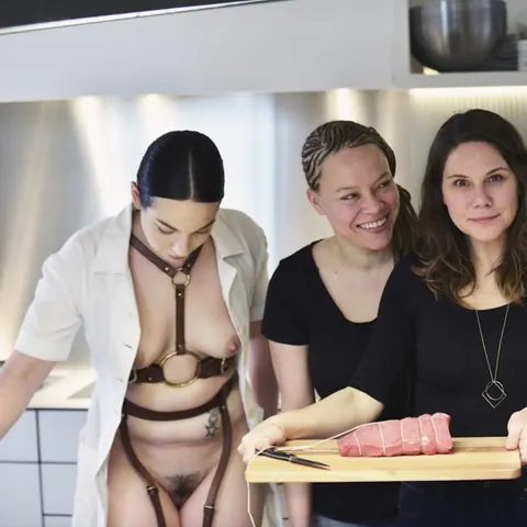 ZOE DAVIS: European Femdom Kisses Bound Partner on the Kitchen Counter – photo 2 of 12
