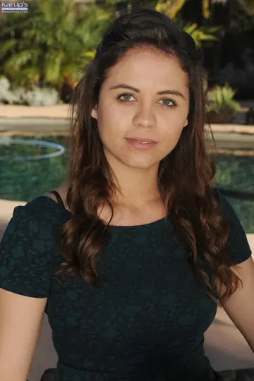 Curly Latina Strips Out of Her Dress and Heels by the Pool