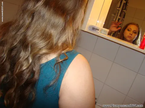 Curly-Haired BBW with Big Tits Exposes Her Body in the Bathroom – photo 1 of 21