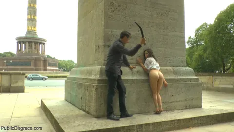 Juliette March: Brunette in a Skirt Endures Public BDSM Orgy – photo 7 of 20