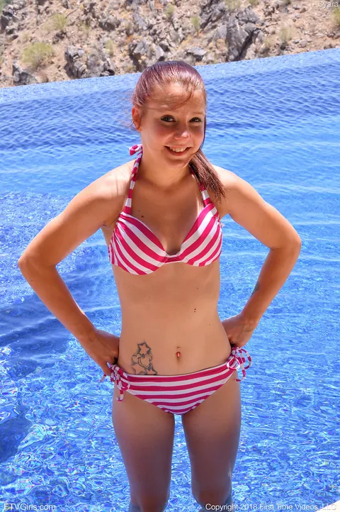Slim Tattooed Woman Rides a Suction Dildo by the Pool – photo 1 of 15
