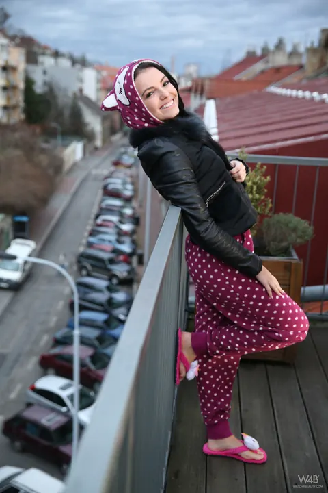 Sapphira A: Tattooed Brunette Strips Out of Her Leather Yoga Pants at the Window – photo 17 of 20