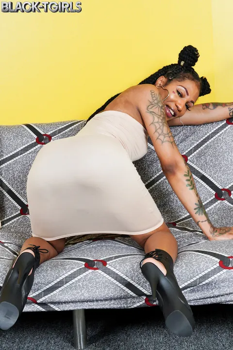 Ebony Trans Woman Stands Nude, Turns and Arches for the Camera – photo 2 of 16