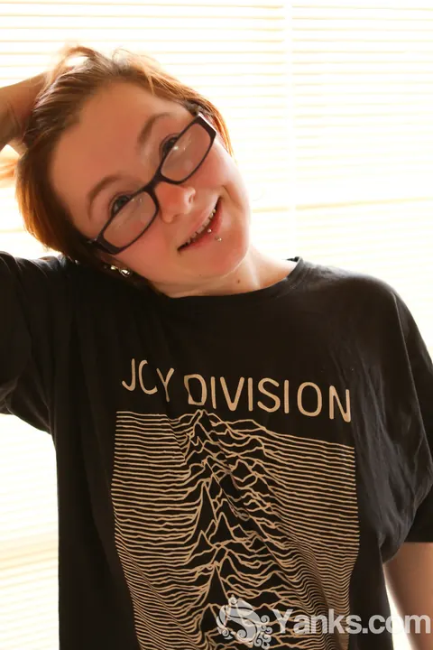 BBW Redhead with Glasses Strips and Fingers Her Pussy – photo 2 of 16