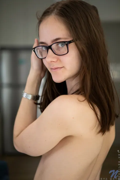 Eva May: Petite Pale MILF in Glasses Strips Out of Her Bikini and Bodysuit – photo 12 of 20