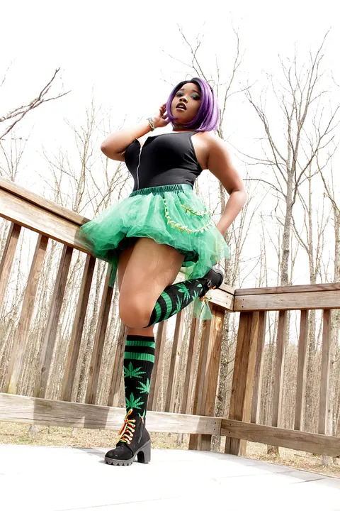 Nina Rivera: Ebony BBW in a Skirt and Socks Shows Her Big Natural Tits – photo 1 of 20