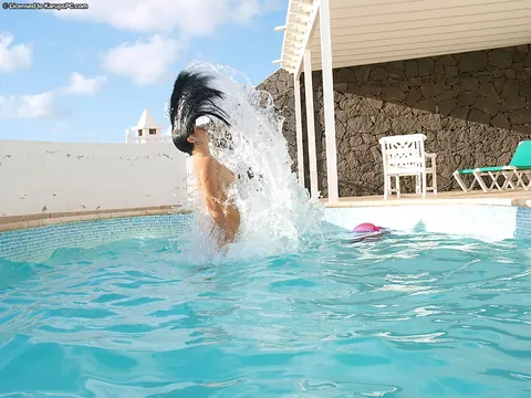 Tall Brunette Spreads Her Legs by the Pool – photo 8 of 16