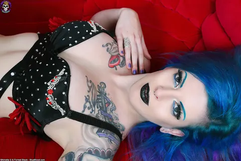 Penny Poison: Redhead Strips Off Her Lingerie and Stockings to Spread Her Pussy – photo 12 of 15