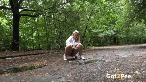 Nikky Dream: Tall European Blonde Lifts Hem and Pisses Outdoors – photo 4 of 15