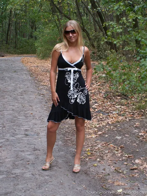 Busty Blonde Strips Out of Her Lingerie on a Dirt Path – photo 1 of 16
