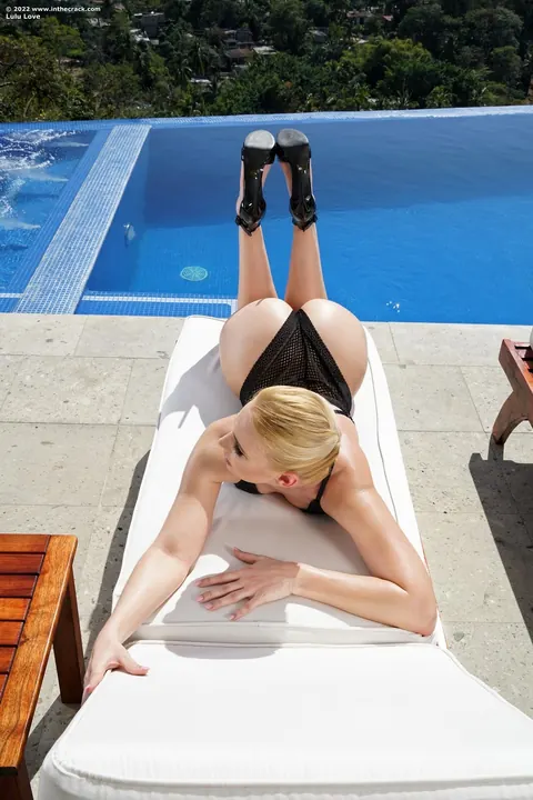 Lulu Love: Petite Hungarian Blonde Strips and Uses a Dildo by the Pool – photo 4 of 21