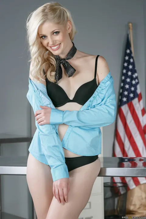 Charlotte Stokely: Tall Blonde MILF Strips Out of Her Uniform in the Office – photo 12 of 20