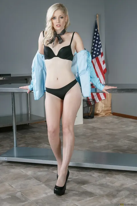 Charlotte Stokely: Tall Blonde MILF Strips Out of Her Uniform in the Office – photo 13 of 20