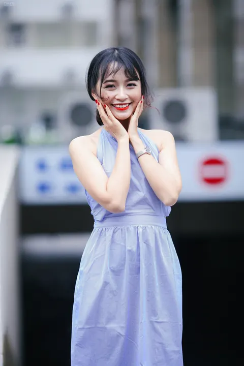 Petite Asian Babe in a Dress and Glasses Strips Outdoors – photo 18 of 21