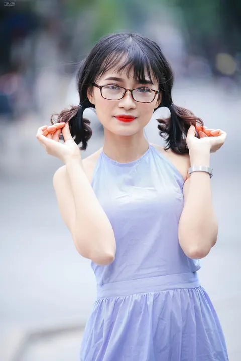 Petite Asian Babe in a Dress and Glasses Strips Outdoors – photo 8 of 21