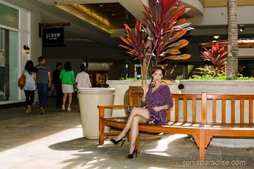 Busty Asian MILF in Stockings and Heels Strips Outdoors