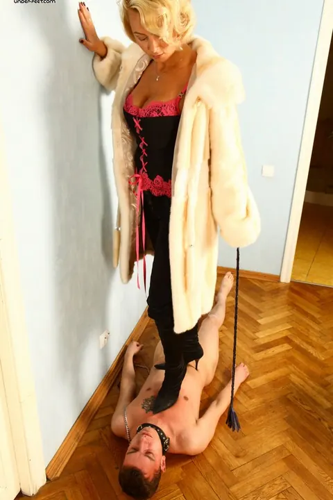 Blonde in Stockings and Thigh-High Boots Dominates Man in the Bathroom – photo 4 of 16