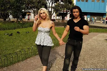 Blonde Latina Trans Woman Gets Bareback Anal Until He Cums on Her Body