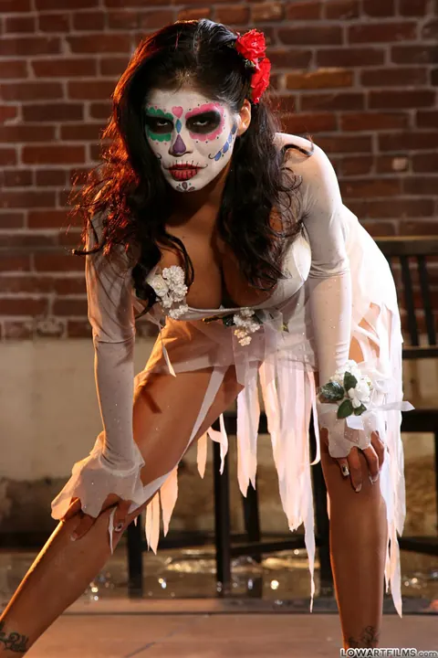 Busty Latina MILF Shows Her Butt Cheeks in Halloween Skirt – photo 4 of 15