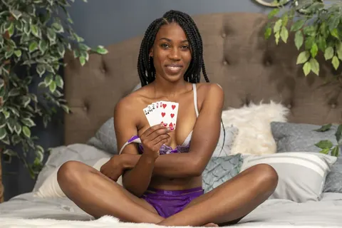 Slim Ebony Woman Strips Out of Her Lingerie and Spreads – photo 11 of 17