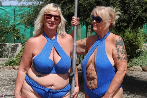 Two Blonde BBW MILFs with Big Tits Eat Pussy Outdoors – photo 2 of 16